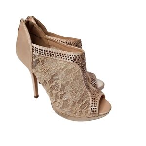 Dream Pairs Women's Lace & Rhinestone Blush Pink Peep Toe High Heel Size 7